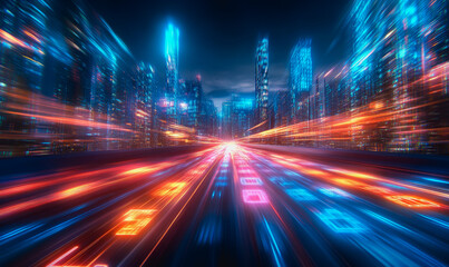 Obraz premium Glowing binary code streams in a high-tech, futuristic digital scene