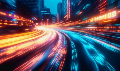 Fototapeta premium Glowing binary code streams in a high-tech, futuristic digital scene