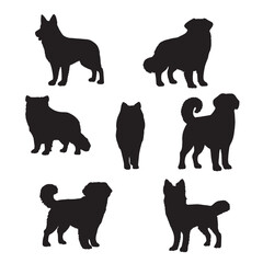 Isolated dogs on the white background. Dogs silhouettes. Vector EPS 10.	
