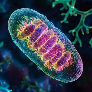 Ultra-close view of a mitochondrion, showing its inner membrane and cristae, captured by a transmission electron microscope