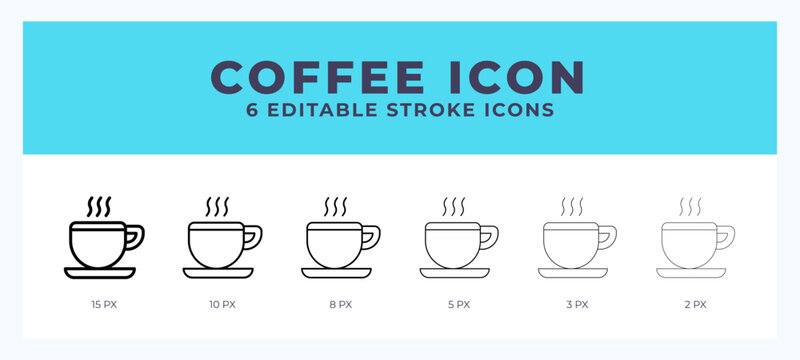 Coffee icon with different stroke. Editable stroke. Vector illustration.