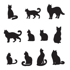 Isolated Cats on the white background. Animals silhouettes. Vector EPS 10.	
