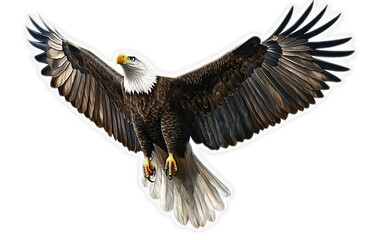 Obraz premium Bald Eagle in flight with wings spread against a black background.