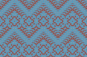 Diamond Shapes Double Ikat Patternfolk Embroidery, Aztec Geometric Ornament Print. Design for Carpet, Wallpaper, Clothing, Wrapping, Fabric