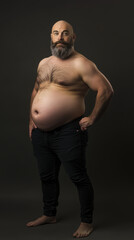 Fototapeta premium serious man with big belly posing in a studio with intense expression, big beard