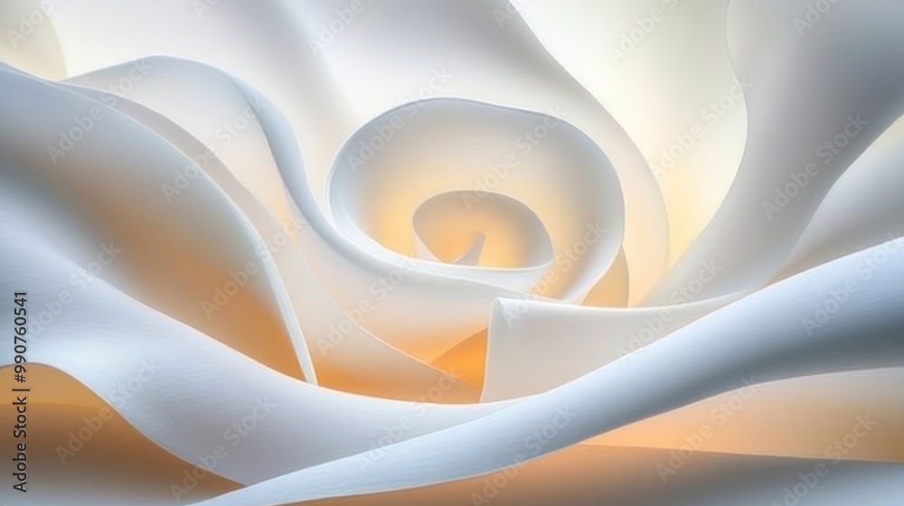 Sticker A close-up view of a soft, swirling white rose petal structure with gentle lighting.