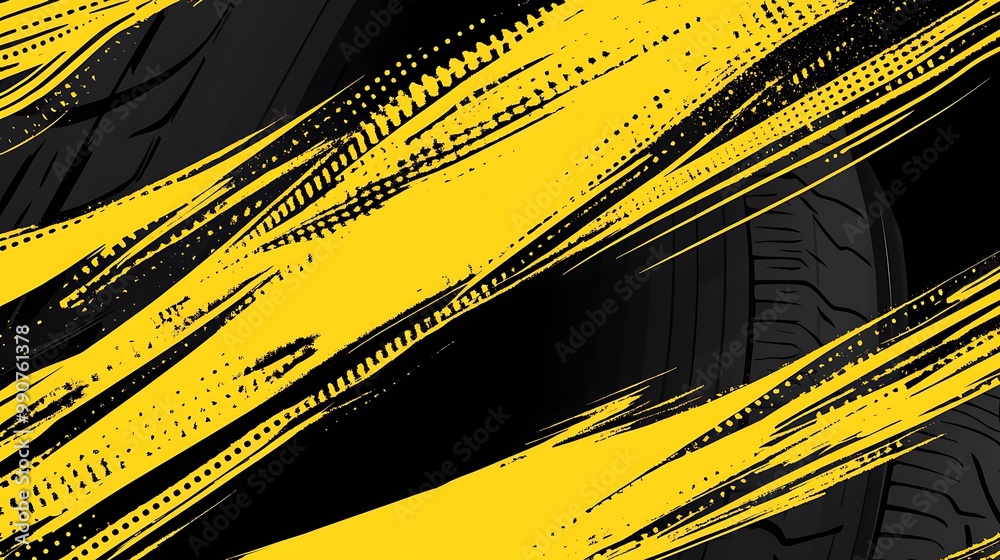 Aufkleber Abstract background with a tire tread pattern and yellow diagonal stripes.