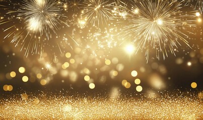 Fototapeta premium A Festive Celebration of Golden Fireworks and Glitter with Abstract Bokeh Magic 