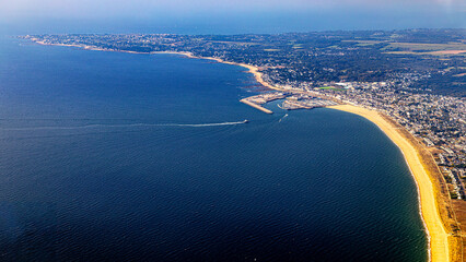 atlantic ocean in loire atlantic and loire river saint nazaire estuary aerial view