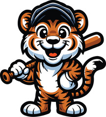 Cartoon Tiger with Baseball Bat &ndash; Cute Sports Character Illustration