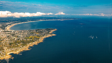 atlantic ocean in loire atlantic and loire river saint nazaire estuary aerial view