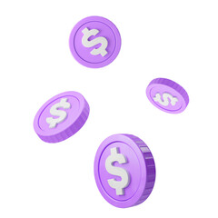 Falling dollar coins png 3D rendered sticker, transparent background