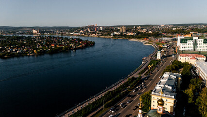 beautiful bird's-eye view of Irkutsk captured on a drone