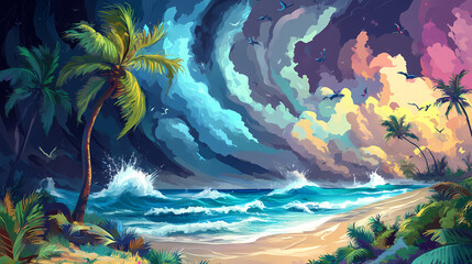 Colorful weather clipart array: sunny days to stormy nights. Tropical Storm. Illustration