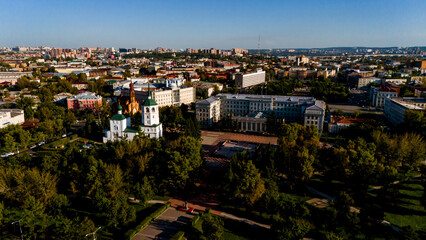 Obraz premium beautiful bird's-eye view of Irkutsk captured on a drone