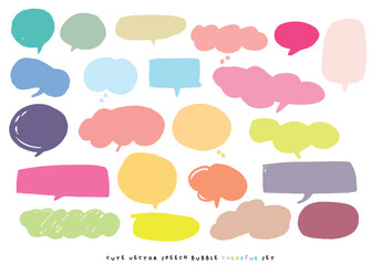 Cute vector speech bubble colorful set,Hand drawn set of speech bubbles with handwritten for book ,card, business, poster design. Vector illustration design for fashion fabrics,cute doodle