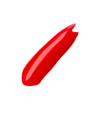 Smear of red purple lip gloss or nail art material isolated on white background