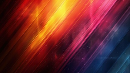 Bold, vibrant stripes in hues of red, blue, and yellow stretch across the canvas, creating an eye-catching visual dynamic