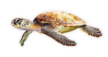 Fototapeta premium Sea Turtle with Neon Glow, Marine Life Animal, Underwater