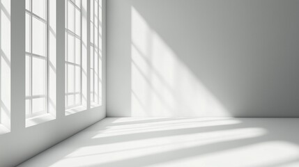Fototapeta premium Empty modern minimalist room with shadow from window sunlight interior building