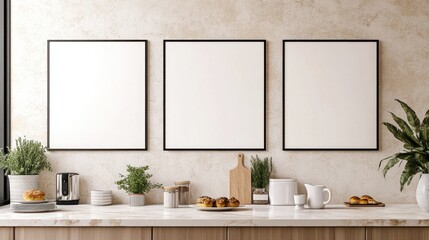 Modern Kitchen with Blank Frames and Minimalist Decor