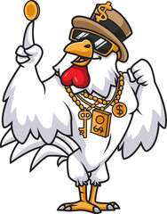 Naklejka premium the rooster rich cartoon character