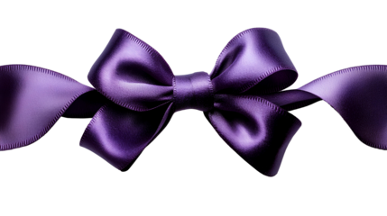 Purple bow for gift wrapping PNG, top view, flat lay design. Festive ribbon bow isolated on transparent background. Elegant and decorative purple bow for presents, holiday gift wrapping, or crafts