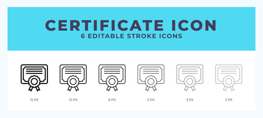 Certificate icon with different stroke. Editable stroke. Vector illustration.
