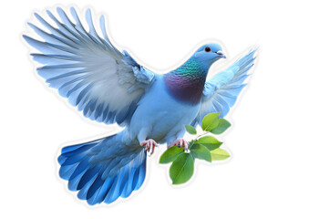 Obraz premium Blue dove with olive branch in beak, symbol of peace and hope