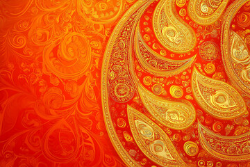 Traditional Diwali background with intricate paisley patterns in gold and maroon