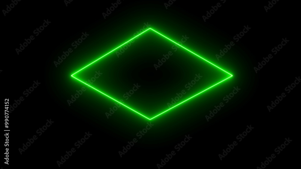 Wall mural green neon rectangle frame loop illustration. abstract glowing neon rectangle border frame on black 