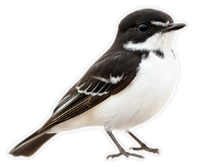 Small black and white bird with a long tail and white belly perched on a branch