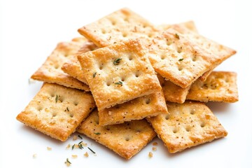 Crispy and savory snacks are arranged enticingly against a white background. The golden textures and delightful shapes create an appealing visual, inviting you to enjoy their deliciousness.