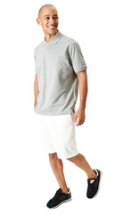 Fototapeta premium Png men's gray collared shirt with white knee length shorts