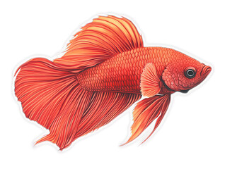 Fototapeta premium Red Betta Fish with Long Flowing Fins Swimming Against a Black Background