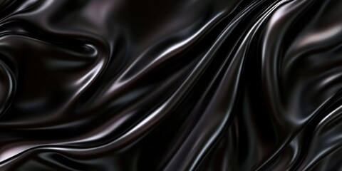 Obraz premium A close-up of smooth, shiny black fabric with flowing textures.