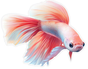 Pink and White Betta Fish with Long Fins and Black Background