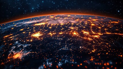 Obraz premium A digital concept showing a network of global data connections, highlighting the importance of IoT, AI, and communication in intelligent life.