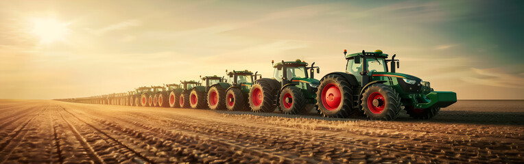 Fototapeta premium A tractor in a farm field symbolizes advanced agriculture and mechanization. The scene showcases land preparation and harvest processes, emphasizing efficiency and sustainable development. Ideal for a