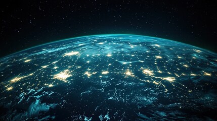 Obraz premium A digital data background highlighting luminous dots connected by a glowing network, emphasizing global connectivity.