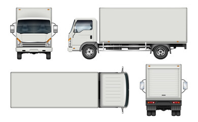 Small truck vector mockup. Isolated vehicle template side, front, back, top view