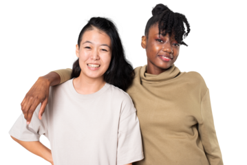 Png African American and Asian woman in plain t-shirts for apparel shoot