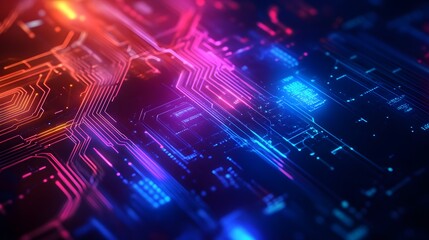 Obraz premium Abstract Circuit Board with Glowing Red and Blue Lines