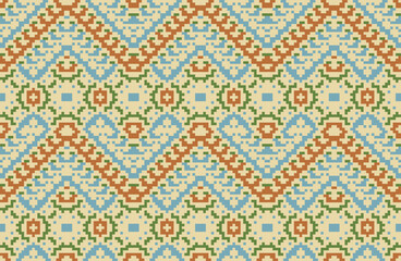 Folklore Ikat Pattern Drawingfolk Embroidery, Aztec Geometric Ornament Print. Design for Carpet, Wallpaper, Clothing, Wrapping, Fabric