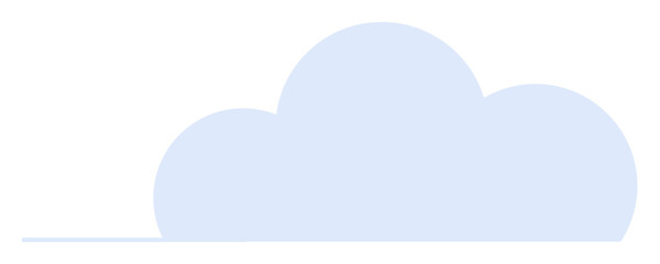 Light blue cloud with a flat bottom and slightly rounded top over a white background. Ideal for weather icons, web design, educational materials, print media, digital art.