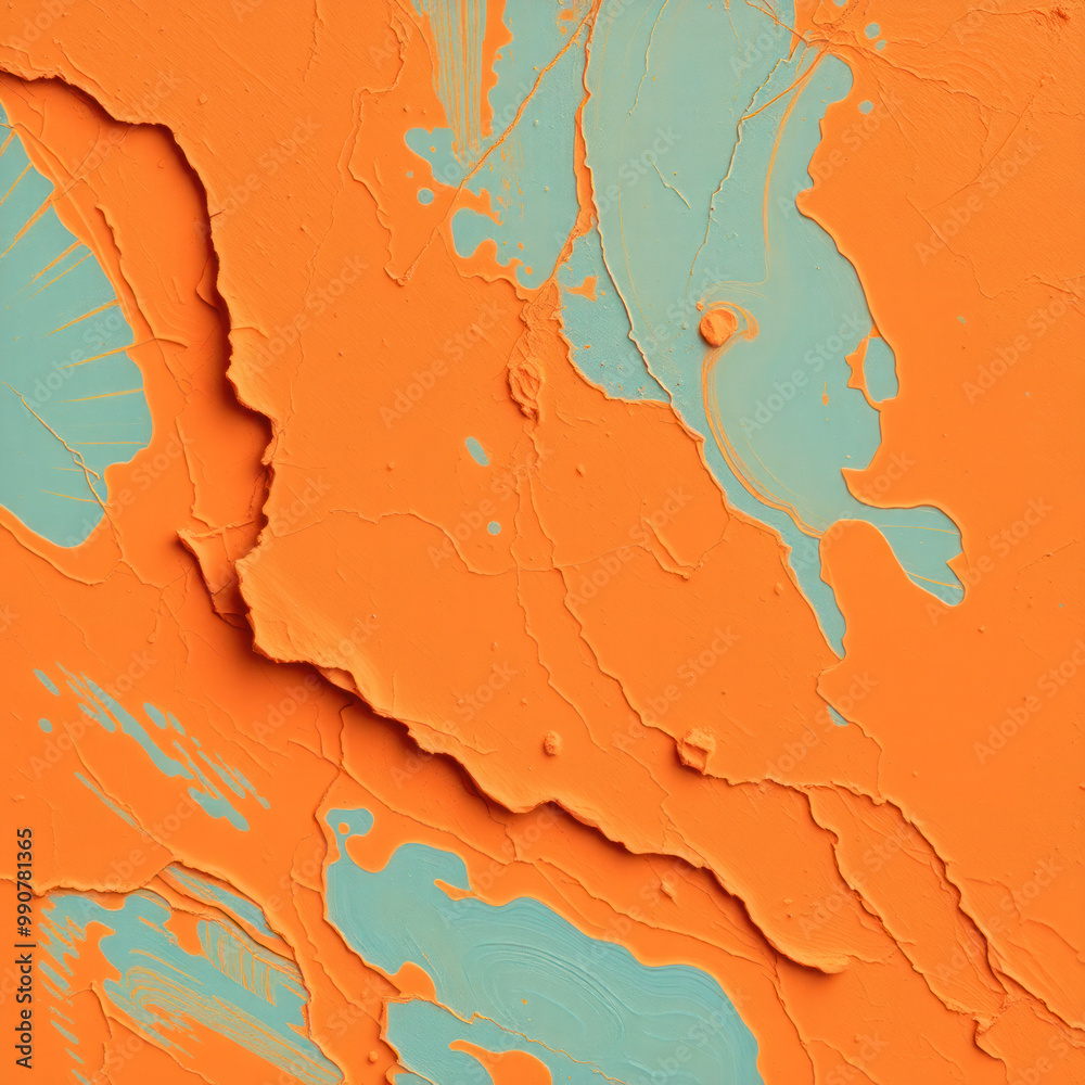 Poster relief clay strokes in rich oranges and soft blues. abstract composition