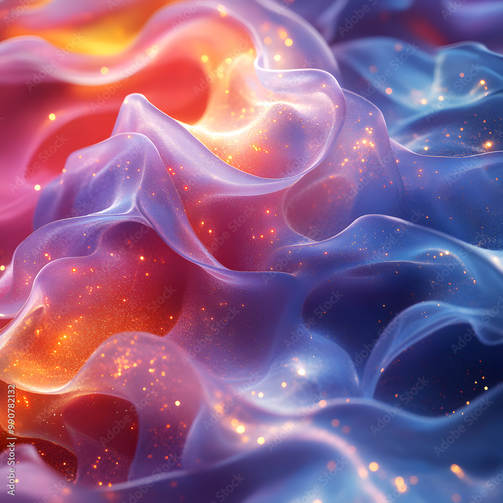 Leinwandbilder curved lines of magical fluid flow with a gradient of pink, purple and blue. soft light accents crea