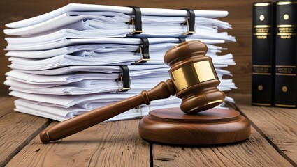 Gavel and Legal Documents on Wooden Table