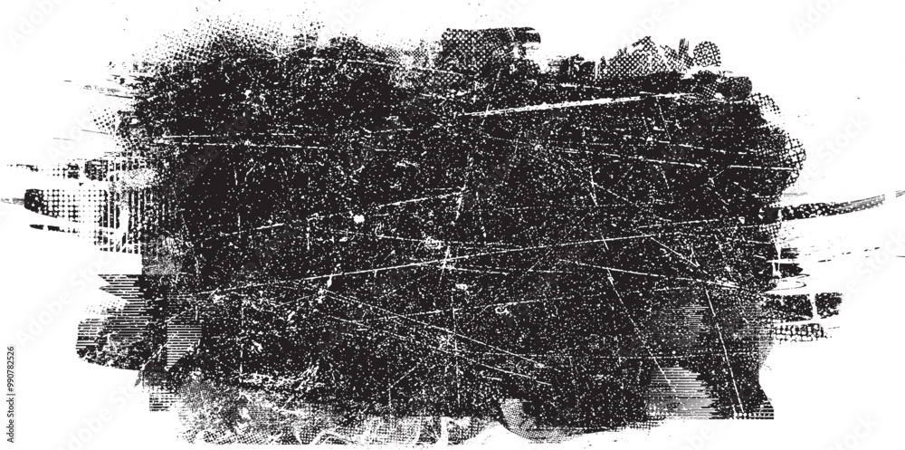 Aufkleber Grunge textured banner with scratches, dotted surface and rough edges. Vector roller paint. Place overlay, scratched texture over any object to create grungy effect . Design element with halftones.