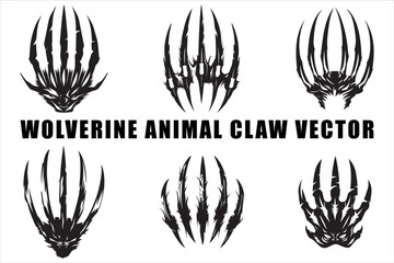 Aggressive Wolverine Claw Vector Silhouette Pack, Fierce Wolverine Claw Vector Silhouette Collection
